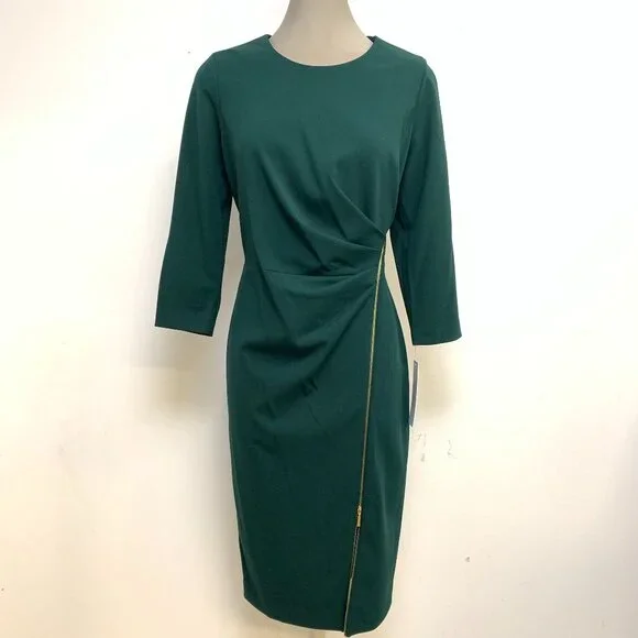 green emerald velvet dress Zapaka Women Dark Green Cocktail Dress with Short Sleeves V-Neck A-Line Formal Party Dress, Dark Green / XL